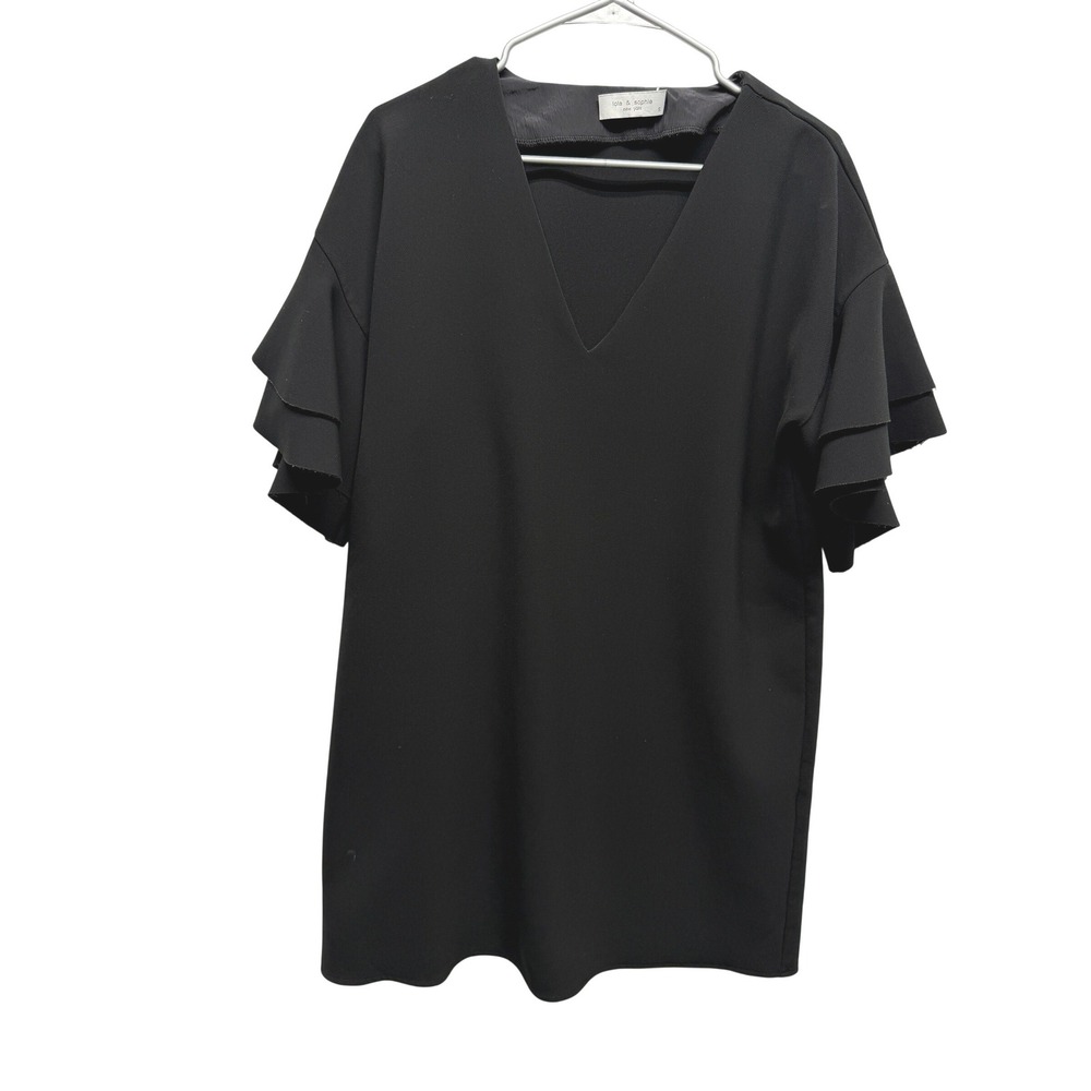 Lola & Sophie Mini Dress Tiered Ruffle Sleeve Small Black Women